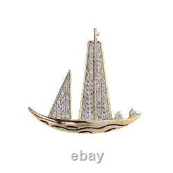 0.80Ct Round Cut Real Moissanite Vintage Boat Brooch Pin 14K Yellow Gold Finish