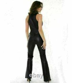 100% Genuine Leather Jumpsuit Black Decent Stylish Leather Romper Belted Women