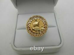 14K Yellow Gold Over Greek Style Sail Boat Tall Ship Vintage Unisex Ring