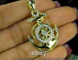 14K Yellow Gold Plated 1.90Ct Round Simulated Diamond Boat Ship Anchor Pendant