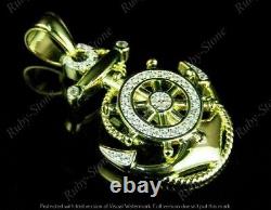 14K Yellow Gold Plated 1.90Ct Round Simulated Diamond Boat Ship Anchor Pendant