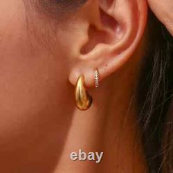 14K Yellow Gold Silver Plated Estate Vintage Boat Shape Push Back Stud Earrings