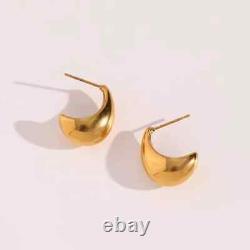 14K Yellow Gold Silver Plated Estate Vintage Boat Shape Push Back Stud Earrings