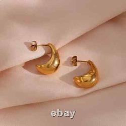 14K Yellow Gold Silver Plated Estate Vintage Boat Shape Push Back Stud Earrings