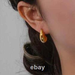 14K Yellow Gold Silver Plated Estate Vintage Boat Shape Push Back Stud Earrings