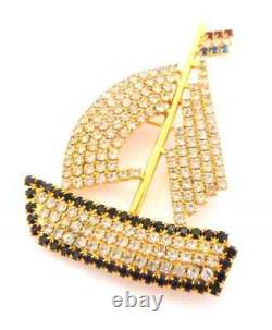 1.90Ct Round Simulated Diamond Vintage Boat Yacht Brooch Pin14K Yellow Gold Over