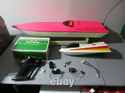 2 Vintage RC Boats 41 MRP Racer & Germany with Futaba Remote, Stand & Parts