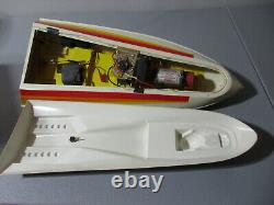 2 Vintage RC Boats 41 MRP Racer & Germany with Futaba Remote, Stand & Parts