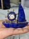 400g Natural Lapis Lazuli Clock Decorative Handmade Boat With Gold Tone Trim