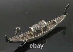 925 Sterling Silver Vintage Filigree Man On Gondola Boat Trinket TR2088