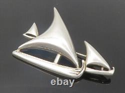 925 Sterling Silver Vintage Shiny Smooth Sail Boat Motif Brooch Pin BP4365