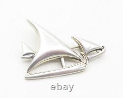 925 Sterling Silver Vintage Shiny Smooth Sail Boat Motif Brooch Pin BP4365