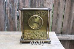 Ansonia clock co. Brass clock case withboating scene & group of swallow birds