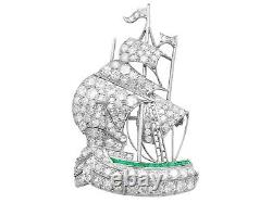 Antique 2.65ct Diamond and Emerald Platinum Ship Brooch Circa 1910