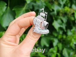 Antique 2.65ct Diamond and Emerald Platinum Ship Brooch Circa 1910