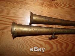 Antique Dual Trumpet Brass Marine Wood Boat Horn Rare 35 Vintage Ship Parts