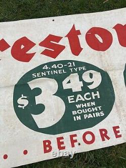 Antique Original Firestone Tires Advertising Cloth Banner 1935 Dealer Sign NOS