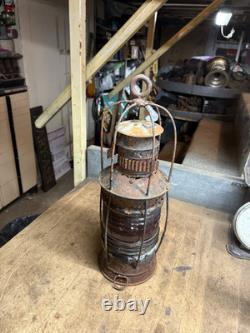 Antique Rare Nautical Ship Boat Marine Caged Oil Lamp Lantern Red Globe Parts