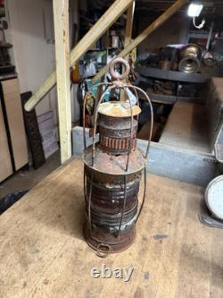 Antique Rare Nautical Ship Boat Marine Caged Oil Lamp Lantern Red Globe Parts