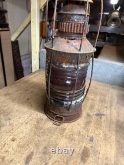 Antique Rare Nautical Ship Boat Marine Caged Oil Lamp Lantern Red Globe Parts