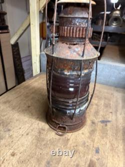 Antique Rare Nautical Ship Boat Marine Caged Oil Lamp Lantern Red Globe Parts