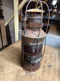 Antique Rare Nautical Ship Boat Marine Caged Oil Lamp Lantern Red Globe Parts