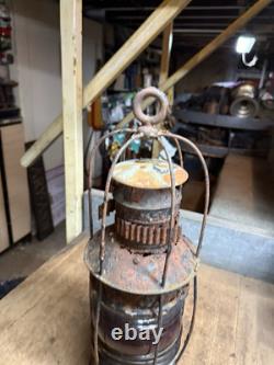 Antique Rare Nautical Ship Boat Marine Caged Oil Lamp Lantern Red Globe Parts