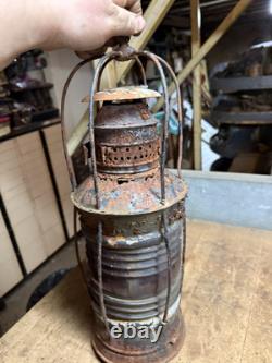 Antique Rare Nautical Ship Boat Marine Caged Oil Lamp Lantern Red Globe Parts