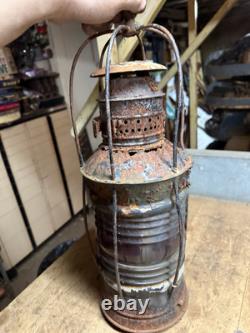 Antique Rare Nautical Ship Boat Marine Caged Oil Lamp Lantern Red Globe Parts
