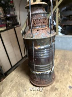 Antique Rare Nautical Ship Boat Marine Caged Oil Lamp Lantern Red Globe Parts