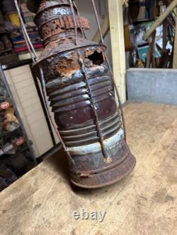 Antique Rare Nautical Ship Boat Marine Caged Oil Lamp Lantern Red Globe Parts