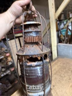 Antique Rare Nautical Ship Boat Marine Caged Oil Lamp Lantern Red Globe Parts