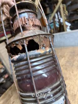 Antique Rare Nautical Ship Boat Marine Caged Oil Lamp Lantern Red Globe Parts