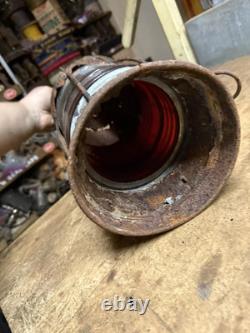 Antique Rare Nautical Ship Boat Marine Caged Oil Lamp Lantern Red Globe Parts