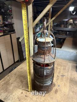 Antique Rare Nautical Ship Boat Marine Caged Oil Lamp Lantern Red Globe Parts