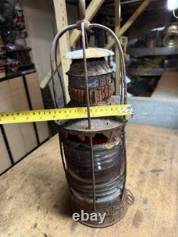 Antique Rare Nautical Ship Boat Marine Caged Oil Lamp Lantern Red Globe Parts