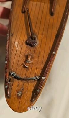Antique Vintage 14 Wood Pond Boat Yacht Sailboat Original Metal Parts Or Repair