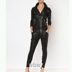 Black Original 100%Lambskin Leather Jumpsuit Women Halloween Fashionable Casual
