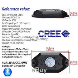 Bluetooth Waterproof Music LED Rock Lights RGB Color Accent Under Car For Jeep