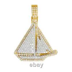 Boat Charm Pendant Necklace Round Cut Diamond Simulated 14K Two-tone Gold Over