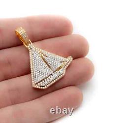 Boat Charm Pendant Necklace Round Cut Diamond Simulated 14K Two-tone Gold Over