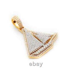 Boat Charm Pendant Necklace Round Cut Diamond Simulated 14K Two-tone Gold Over