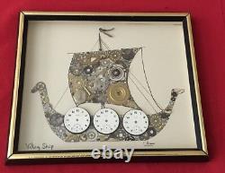 C. Brown Viking Ship Made With Vintage Watch Parts Signed
