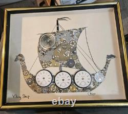 C. Brown Viking Ship Made With Vintage Watch Parts Signed