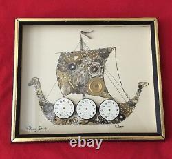 C. Brown Viking Ship Made With Vintage Watch Parts Signed