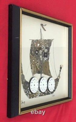 C. Brown Viking Ship Made With Vintage Watch Parts Signed