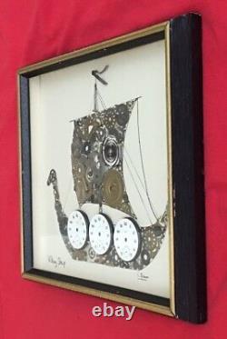 C. Brown Viking Ship Made With Vintage Watch Parts Signed
