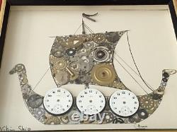 C. Brown Viking Ship Made With Vintage Watch Parts Signed