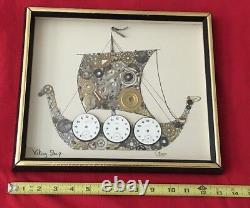 C. Brown Viking Ship Made With Vintage Watch Parts Signed