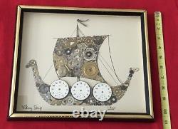 C. Brown Viking Ship Made With Vintage Watch Parts Signed